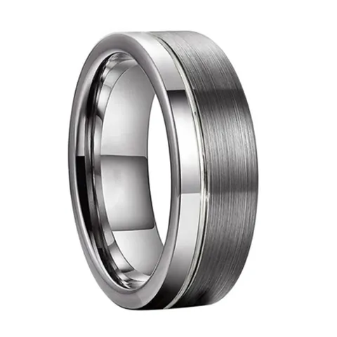 Bague en Acier au Tungstène pour Hommes 8mm Minimaliste Finition Brossée et Polie Style Industriel Bijoux de Mode Cadeau