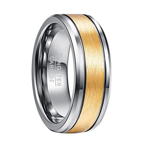 Bague pour Hommes en Carbure de Tungstène 8mm Bicolore Or Argent Centre Brossé Bord Poli Anneau de Mariage Bijoux de Mode Cadeau