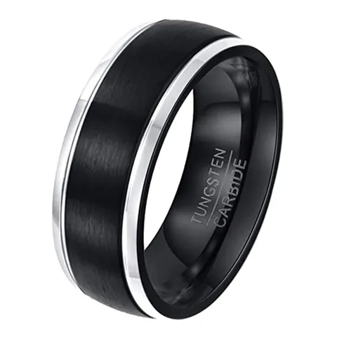 Fashion Men's Tungsten Steel Ring Brushed Finish Double Line Contrast Color Comfort Fit Band Ring Wedding Party Jewelry