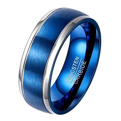 Fashion Men's Tungsten Steel Ring Brushed Finish Double Line Contrast Color Comfort Fit Band Ring Wedding Party Jewelry