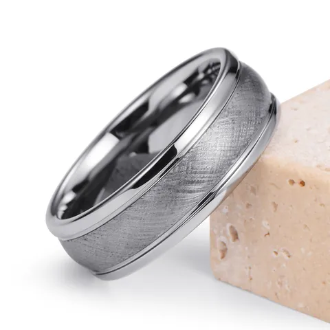 Industrial Style Tungsten Steel Ring For Men Brushed Frosted Center Polished Stepped Edge Masculine Finger Ring Jewelry Gift