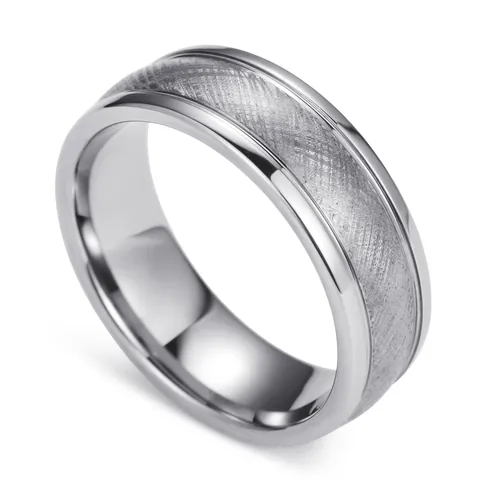 Industrial Style Tungsten Steel Ring For Men Brushed Frosted Center Polished Stepped Edge Masculine Finger Ring Jewelry Gift