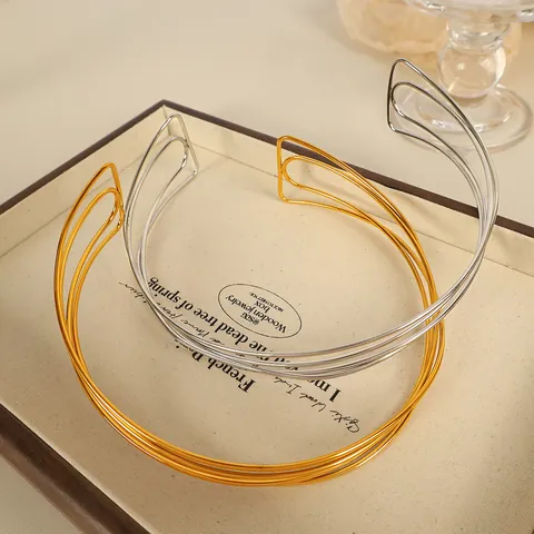 French Minimalist Stainless Steel Multilayer Open Choker Necklace For Women Elegant Geometric Metal Wire Collar Jewelry