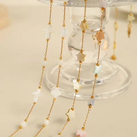 Conjunto de Joyería Minimalista de Acero Inoxidable y Concha Chapado en Oro Estrella Cruz Trébol Collar Colgante Pulsera para Mujer Joyería de Moda