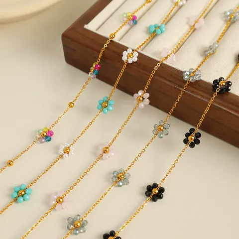 18K Gold Plated Stainless Steel Crystal Flower Necklace And Bracelet Jewelry For Women Elegant Daisy Choker Jewelry