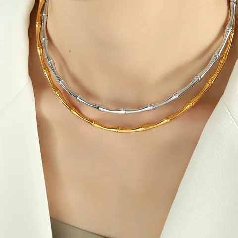 Minimalistische Edelstahl Bambusknoten Offene Halskette Für Damen Neuer Chinesischer Stil Gold Silber Schmuck
