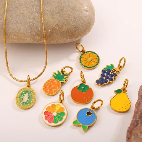 Stainless Steel Fruit Pendants Enamel Pineapple Lemon Strawberry Charms For DIY Jewelry Making Necklaces Bracelets Accessories Women Girls