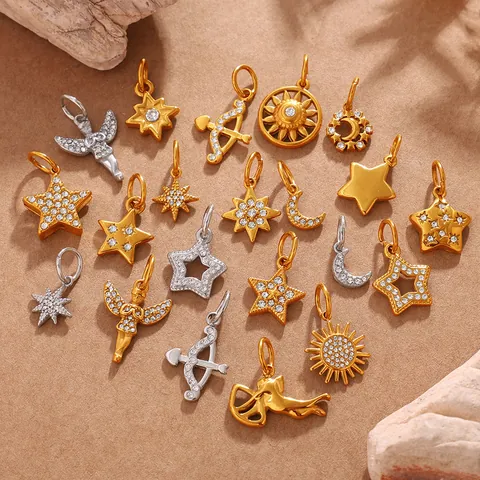 Edelstahl Stern Mond Sonne Engel Bogen Und Pfeil Charms Für DIY Schmuckherstellung Strass Eingelegte Anhänger Für Damen
