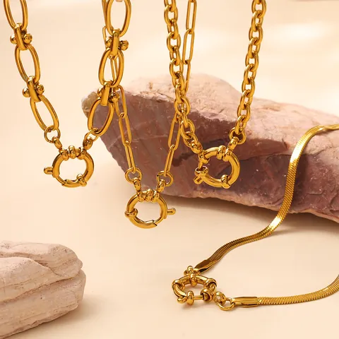 Stainless Steel Chain Necklace For Women Men Geometric Round Spring Ring Clasp Gold Silver Paperclip Snake Link Choker Jewelry