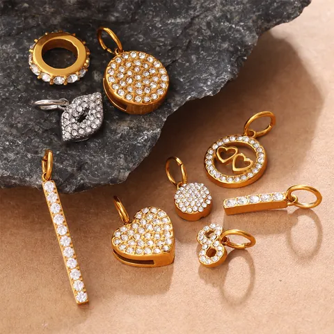 Minimalist Stainless Steel Rhinestone Charm Pendants For DIY Jewelry Making Gold Silver Color Heart Infinity Lip Charms