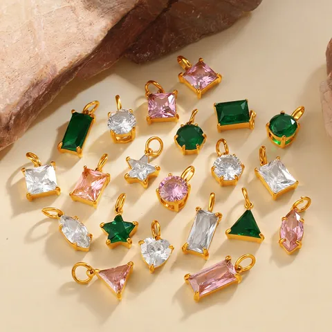 Stainless Steel Geometric Zircon Pendant DIY Jewelry Making Accessories Gold Plated Star Heart Triangle Shape Charms For Necklace