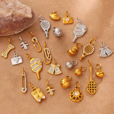 Edelstahl Zirkonia Anhänger Für Schmuckherstellung Tennisschläger Sicherheitsnadel Koffer Charms DIY Anhänger Ohne Kette