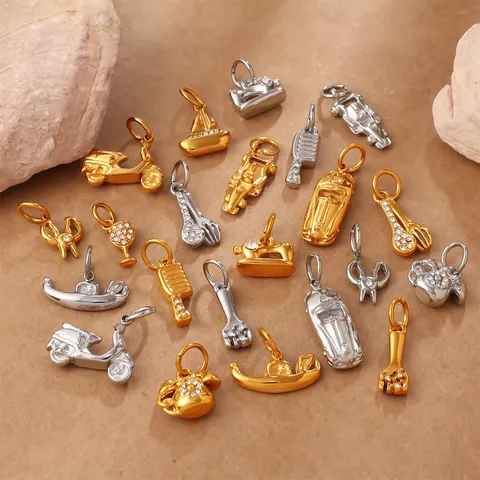 Ciondoli in Acciaio Inox Oggetti Vintage Veicoli Con Strass per Creazione Gioielli DIY Pendenti Accessori Oro Argento