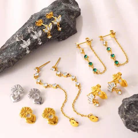 Women Stainless Steel Heart Zircon Chain Stud Earrings Gold Silver Plated Elegant Sweet Cool Drop Earrings Jewelry Gift