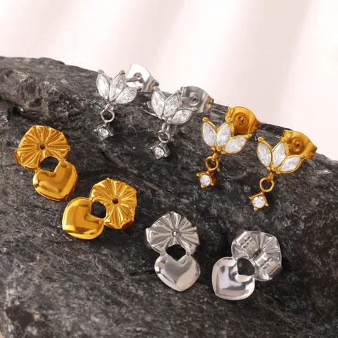 Women Stainless Steel Heart Zircon Chain Stud Earrings Gold Silver Plated Elegant Sweet Cool Drop Earrings Jewelry Gift