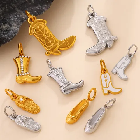 Stainless Steel Western Cowboy Boot Shoe Shape Pendants With Rhinestone Enamel DIY Jewelry Charms For Necklace Making Women Jewelry