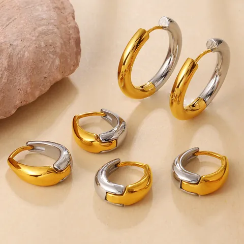Boucles d'Oreilles Créoles Bicolores en Acier Inoxydable pour Femmes Minimaliste Géométrique En Forme de Larme Boucles d'Oreilles Rondes Hip Hop Bijoux de Mode Cadeau Individuel