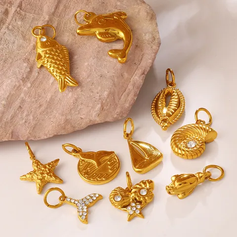 Pendentifs en Acier Inoxydable Plaqué Or 18K Thème Océan Étoile de Mer Coquillage Dauphin Charms pour Création Bijoux DIY