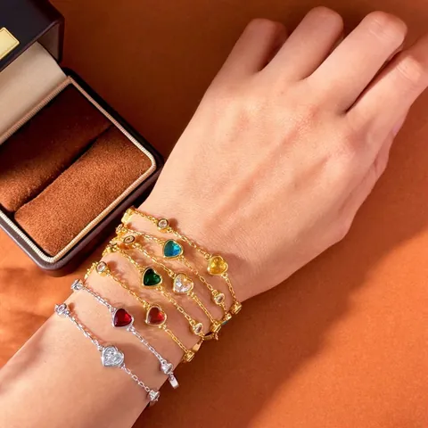 Elegant Hartvormig Zirkonia Armband Goud Zilver Verguld Koper Ingelegde Edelsteen Sieraden Vrouwen Dagelijks Feest Valentijnsdag Cadeau