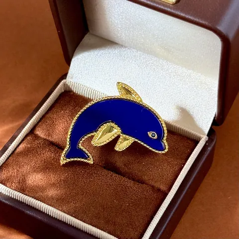 Vintage Messing Delfin Brosche Für Damen Vergoldet Milgrain Blau Emaille Perlmutt Tier Reversnadel Schmuck Geschenk