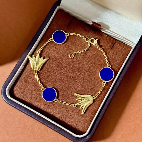 Vintage Messing Gold Überzogenes Armband Für Damen Naturmuschel Synthetischer Lapislazuli Malachit Tulpenblumen Schmuck
