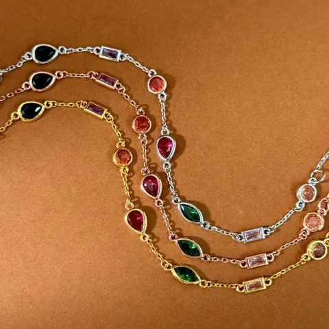 Luxury Multicolor Cubic Zirconia Bracelet Women Real Gold Plated Brass Teardrop Marquise Stone Link Chain Bracelet Jewelry