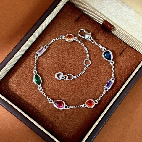 Luxury Multicolor Cubic Zirconia Bracelet Women Real Gold Plated Brass Teardrop Marquise Stone Link Chain Bracelet Jewelry