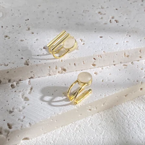 Asymmetric Geometric Ear Clips For Non Pierced Ears Brass Cat Eye Stone Real Gold Plated Minimalist Fashion Jewelry Women