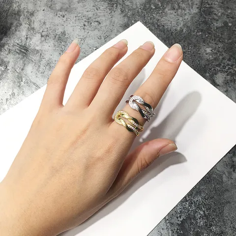 Fashion Copper Gold Silver Plated Double U Interlocking Knot Rings Cubic Zirconia Inlaid Cross Over Ring Women Jewelry