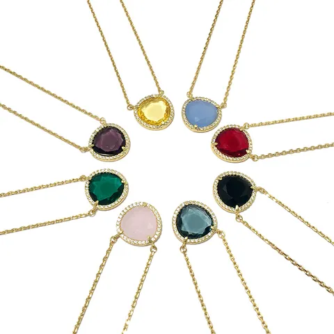 Élégant Collier Pendentif en Cristal de Cuivre Pour Femmes Pierre Colorée en Forme de Bouclier Avec Halo de Zirconia Bijoux Plaqué Or Rose
