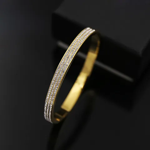 Titanium Staal Drie Rijen Strass Armring Voor Koppels Luxe Glanzende Sterrenhemel Armband Valentijnsdag Cadeau Voor Vrouwen