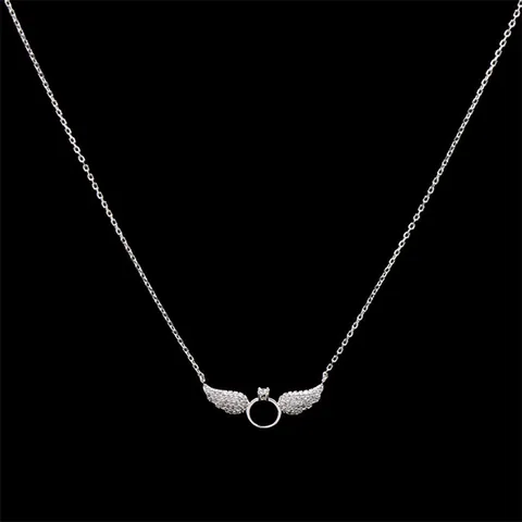 Angel Wing Ring Pendant Necklace Copper AAA Zircon Micro Inlaid Clavicle Chain Romantic Elegant Style Women Jewelry Gift