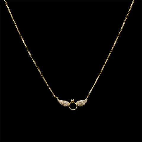Angel Wing Ring Pendant Necklace Copper AAA Zircon Micro Inlaid Clavicle Chain Romantic Elegant Style Women Jewelry Gift