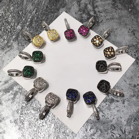 Pendientes de Botón de Cobre con Zirconia Cuadrados de Lujo Diseño de Panal Chapados en Oro y Plata para Mujer