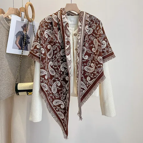 Vintage Paisleymuster Dreieckstuch Damen Polyester Jacquard Schal Mit Quasten Bohemian Dekoratives Wickeltuch Mode Accessoire