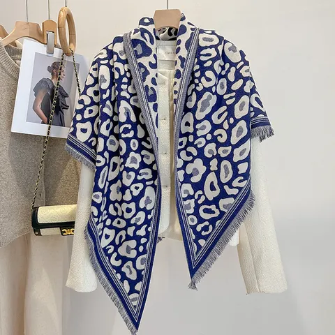 Damen Schal mit Leopardenmuster aus Kaschmir-Imitat Winter Warmer Schultertuch mit Fransen Eleganter Vielseitiger Dreieckstuch für Reisen