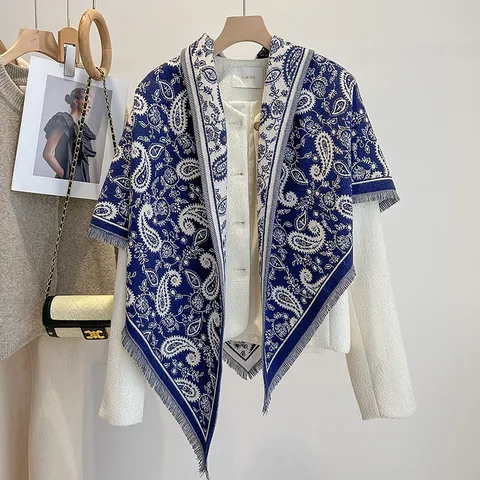 Vintage Paisleymuster Dreieckstuch Damen Polyester Jacquard Schal Mit Quasten Bohemian Dekoratives Wickeltuch Mode Accessoire