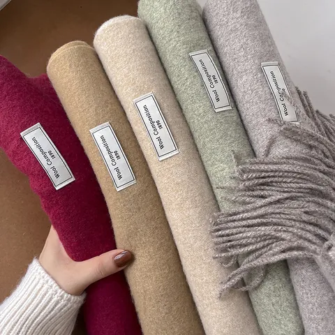 Women's Winter Wool Blend Scarf Long Soft Warm Solid Color Shawl With Tassels Elegant Pashmina For Autumn Winter Fashion