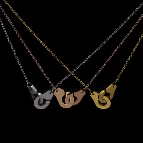 Punk 316L Stainless Steel Handcuffs Pendant Necklace For Women Men Hip Hop Couple Minimalist Jewelry Polished Chain Necklace