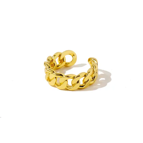 Vintage Cuban Link Chain Open Ring For Men Women Gold Silver Plated Copper Adjustable Punk Hip Hop Fashion Jewelry Finger Ring