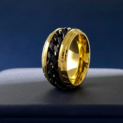 Ανδρικό Δαχτυλίδι Spinner από Ανοξείδωτο Ατσάλι Περιστρεφόμενη Μαύρη Αλυσίδα Πανκ Χιπ Χοπ Βίντατζ Κόσμημα Ανακούφισης Στρες