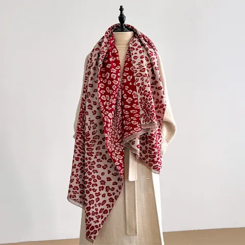 Leopard Print Imitation Cashmere Scarf For Women Soft Warm Winter Jacquard Pashmina Wrap Shawl With Tassels Fashion Scarf
