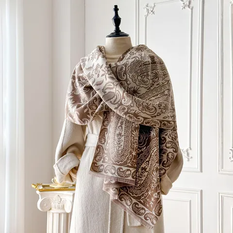 Damen Vintage Paisleymuster Kaschmirimitat Schultertuch Verdickter Warmer Winterschal Weicher Polyester Langer Wickelschal Mit Quasten