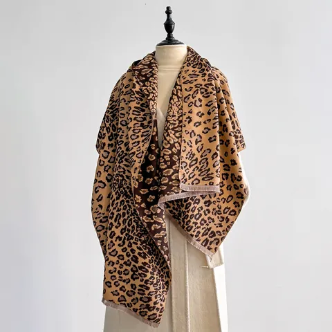 Leopard Print Imitation Cashmere Scarf For Women Soft Warm Winter Jacquard Pashmina Wrap Shawl With Tassels Fashion Scarf