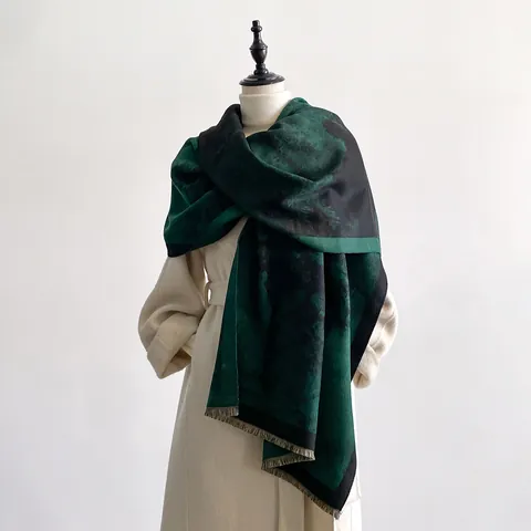 Women Elegant Imitation Cashmere Scarf Chinese Ink Wash Landscape Painting Large Shawl Winter Warm Soft Jacquard Tassel Pashmina Wrap Vintage Accessory