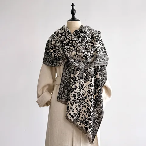 Vintage Leopard Schlangenmuster Fransen Schal Für Damen Winter Warm Kaschmirimitat Großes Schultertuch Mode Vielseitiger Schal