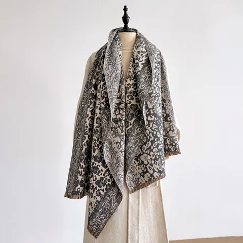 Vintage Leopard Schlangenmuster Fransen Schal Für Damen Winter Warm Kaschmirimitat Großes Schultertuch Mode Vielseitiger Schal