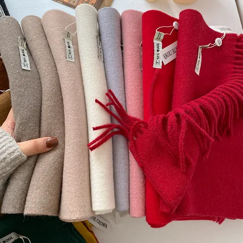 Bufanda de Mezcla de Lana Color Sólido Hombre Mujer Bufanda de Invierno Cálida Gruesa Larga con Borlas Pashmina Chal Suave Regalo