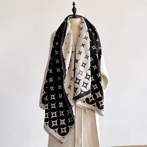 Sciarpa da Donna in Jacquard con Stella Geometrica Scialle in Imitazione Cashmere Caldo con Frange Morbido Poliestere