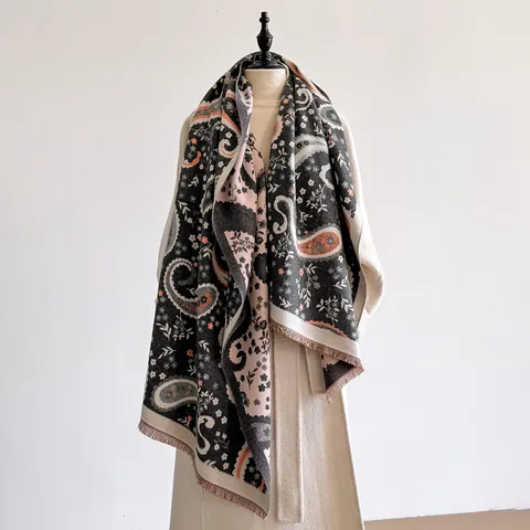 Damen Ethno Paisley Schal Kaschmir-ähnlich Dick Warm Schultertuch Mit Quasten Vintage Floral Reise Wrap